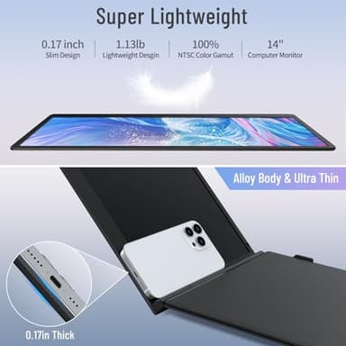 14" Triple Laptop Screen Extender, 1080P FHD IPS Ultra-Slim Portable Dual Monitor for Laptop, USB C HDMI Plug-Play Monitor Extender for Triple Display for MacOS/Windows, Fits 13-17.3" Laptops - Image 5