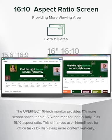 UPERFECT 2.5K QLED Portable Monitor, 16" 2560x1600 QHD Portable Gaming Monitor HDR FreeSync Laptop Monitor w/VESA & Smart Case Matte Eye Care External Second Screen for PC Laptop Phone Game Console - Image 3