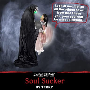 Haunted Hill Farm Soul Sucker Demon Reaper with Child by Tekky, Motion-Activated Talking Halloween Animatronic for Creepy Indoor or Covered Outdoor Halloween Decorations, Plug-in or Battery Operated - Image 4