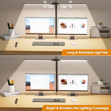 SIBRILLE LED Desk Lamp for Home Office - Eye-Caring Computer Desk Light with Clamp, Rotatable Computer Lighting with Color Changing, Dimmable Monitor Table Lamp with Gooseneck, Double Head, Black - Image 2