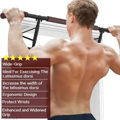 AmazeFan Pull Up Bar, Doorway Mount with Ergonomic Grip - Fitness Chin-Up Frame for Home Gym Exercise, 400 lbs Capacity, Alloy Steel, Foldable - Includes 2 Wrist Straps & Workout Guide - Image 3