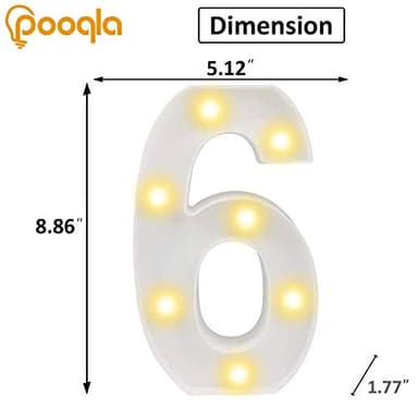 Pooqla LED Light Up Numbers, Warm White and Cool White Decorative Lighted Marquee Numbers, Light Up Numbers for Boys Girls Party, Wedding, Bar, Night Light, Room Decor, Birthday Decoration, Number 6 - Image 5