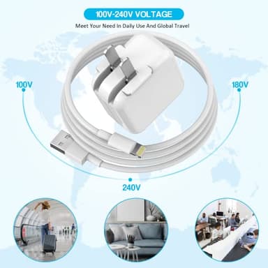 iPad Charger, [ Apple MFI Certified ] 10FT Long iPad Chargers Lightning Cord Cable Fast Charging USB Wall Charger Block Foldable Plug for iPad7/ 8/9 Generation, iPadAir, iPadMini, iPadPro, iPhone - Image 3