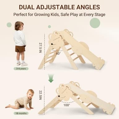 COSYLAND Pikler Triangle Set - 8 in 1 Large Montessori Climbing Toys for Indoor - Wooden Foldable Jungle Gym for Toddler & Baby, CPC/SOR/CE Certified Enjoys Unique Patented Design, Natural - Image 3