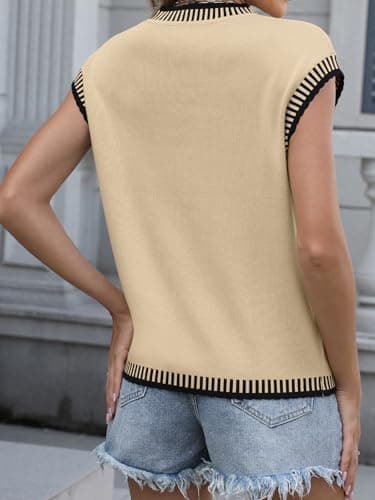 AFVETUT Womens Cap Sleeve Knit Sweater Sleeveless Vest 2025 Summer Spring Mock Neck Casual Pullover Tank Tops Shirts Apricot - Image 2