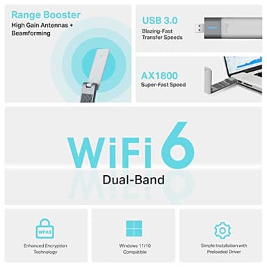 TP-Link AX1800 WiFi 6 USB Adapter for Desktop PC (Archer TX21UH) Wireless Network Adapter with 2.4GHz, 5GHz, MU-MIMO, OFDMA, High Gain Dual Band 5dBi Antenna, WPA3, Supports Windows 11/10 - Image 2