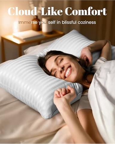 Qnoon Hotel Collection Bed Pillows for Sleeping, Bed Pillows Queen Size Set Of 2,Gusseted Pillow for Back, Stomach or Side Sleepers - Image 3