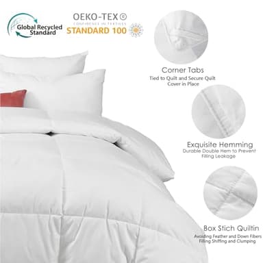 BPC Queen Size Feather Comforter, Filled with Feather and Down Fiber, 90x90 Inches All Season Duvet Insert Luxurious Fluffy Hotel Bedding Comforters with 100% Cotton Cover and 4 Corner Loops - Image 3