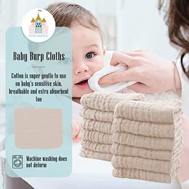 Cute Castle 12 Pack Muslin Burp Cloths for Baby - Ultra-Soft 100% Cotton Baby Washcloths - Large 20'' by 10'' Super Absorbent Milk Spit Up Rags - Burpy Cloths for Unisex, Boy, Girl - Brown - Image 3