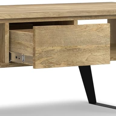 SIMPLIHOME Lowry Solid Mango Wood and Metal 48 inch Wide Rectangle Modern Industrial Coffee Table in Natural for The Living Room and Family Room - Image 10