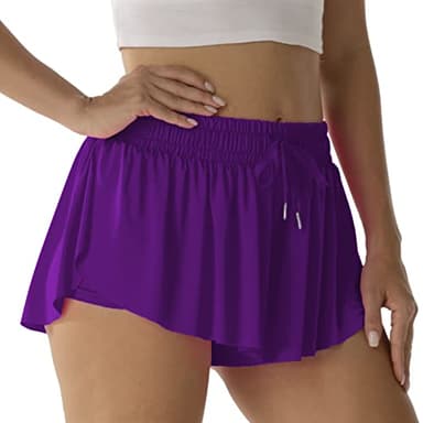 Flowy Athletic Shorts for Women Running Tennis Butterfly Shorts Girls 2-in-1 Double Layer Quick-Drying Comfy Shorts (Violet Purple, Medium) - Image 1