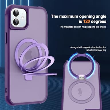 SKYLMW Compatible with iPhone 12 Case & iPhone 12 Pro Case with Invisible Magnetic O-Ring Stand Translucent Phone Cases 6.1" [Compatible with Mag-Safe][Great Grip Feeling], Purple - Image 9