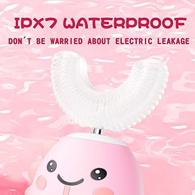 Kids U Shaped Electric Toothbrush with 4 Brush Heads, Sonic Toothbrush Kids with 5 Modes, Cartoon Dinosaur 360-Degree Cleaning IPX7 Waterproof Design (6-12 Age (Pink)) - Image 7