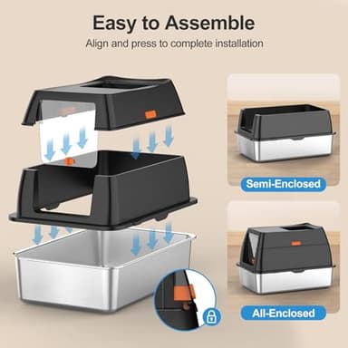 Stainless Steel Litter Box with Lid,Front Entry Top Exit Kitty LitterBox,Extra Large Enclosed Metal Cat Box with Litter Scoop & Litter Mat-Black - Image 4