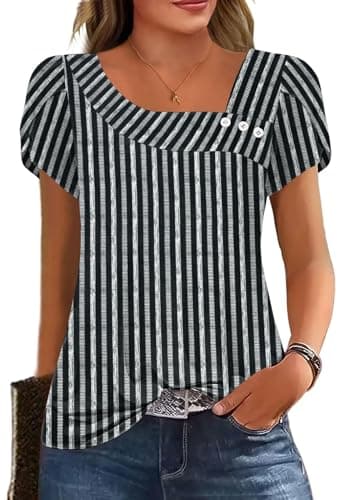 Women's Summer Cute Petal Sleeve Square Neck Tops Loose Fit Floral Print Tees 2025 Trendy Blouse - Image 1