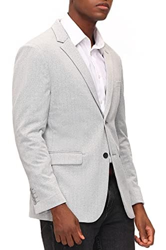 Men's Herringbone Blazer Jacket Stretch 2 Button Casual Sport Coat for Work Travel Light Grey - Image 5