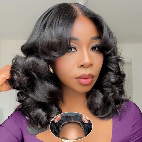 omswet Body Wave BOB Wig Human Hair 5X5 HD Lace Closure Wavy Wigs for Black Women Glueless Wear And Go Wigs Human Hair Pre Plucked Wavy Wig 200 Density Virgin Hair 14 Inch Glueless Body Wave Bob - Image 1