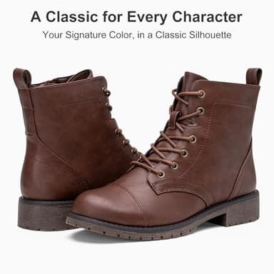 Vepose Women's Ankle Boots Lace up, Flat Fashion Combat Booties Low Heel, 910 - Cognac, Red Brown, Size 7 US (CJY910 Cognac 07) - Image 9