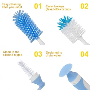 Chemimoso Multifunctional Cleaning Brush, Baby Bottle Brush, Bottle Brush Cleaner, Rotate The Suction Cup to Obtain The Small Bristle Brushes, Set Z, Pink, Silicone and Nylon Brush - Image 5