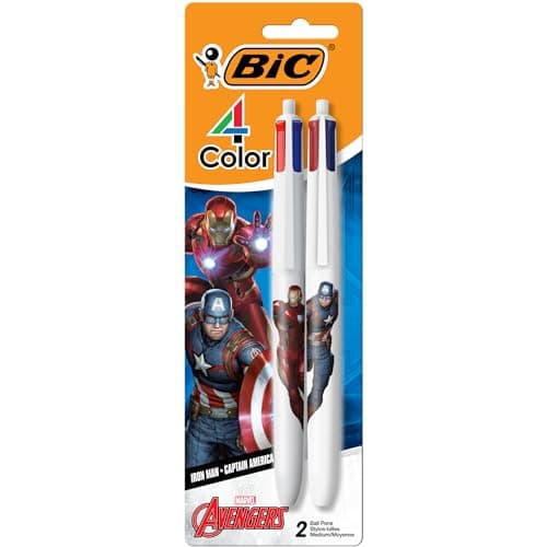 BIC 4 Color Retractable Ballpoint Pen with Marvel's Avengers Characters, Wide Barrel for Comfort, 2-Count in Assorted Ink - Image 1