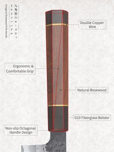 HOSHANHO 8 Inch Japanese Gyuto Chef Knife, 9 Layers 10Cr15CoMoV High Carbon Steel Kitchen Knife, Professional Hand Forged Cooking Knife with Ergonomic Rosewood Handle - Image 4