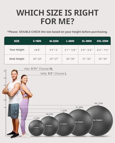 Trideer Yoga Ball for Exercise, Pregnancy & Birthing, 5 Sizes Exercise Ball for Physical Therapy, Stability, Fitness, Quick Pump Included - Image 7