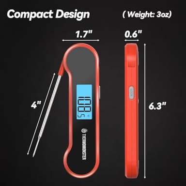 0.5 Sec Instant Read Meat Thermometer Digital with ±0.5℉ Precision, 100% Waterproof Auto Flip Bright LCD Screen, Motion Sensing Food Thermometer for Cooking Kitchen Oven Grill Candy BBQ, Red - Image 3