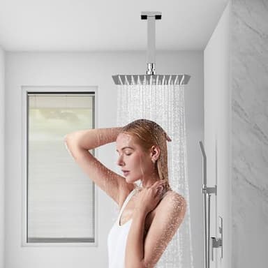 SR SUN RISE Shower System with Push Button Diverter, Ceiling Mounted Luxury 10 Inch Rain Shower Head with Handheld Spray, High Pressure Shower Faucet Combo Set with Rough-in Valve, Polished Chrome - Image 2