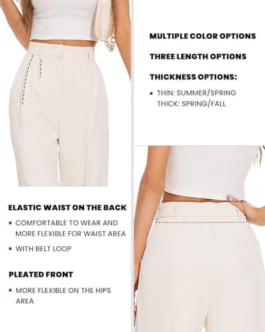 FUNYYZO Women's Wide Leg Pants High Elastic Waisted in The Back Business Work Trousers Long Straight Suit Pants Beige - Image 5