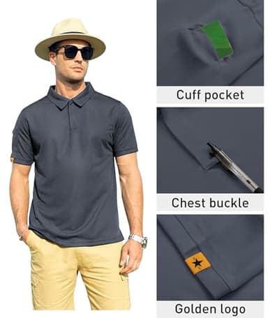 ZITY Mens Polo Shirt Short Sleeve Sports Tactical T-Shirt Athletic Golf Polos Daily Casual Stylish Collared Shirts for Men Grey Medium - Image 2