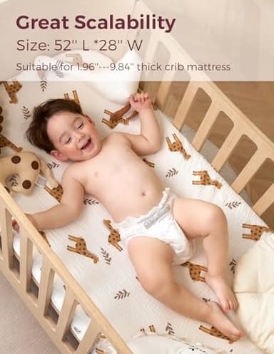Momcozy Best Wishes Muslin Standard Fitted Crib Sheets, 52"x28", 2 Pack Soft Breathable Natural Cotton Baby Mattress Sheet, 360° Mattress Wrapping Boys Girls Neutral Toddler Bed Sheet, Bravery Giraffe - Image 2