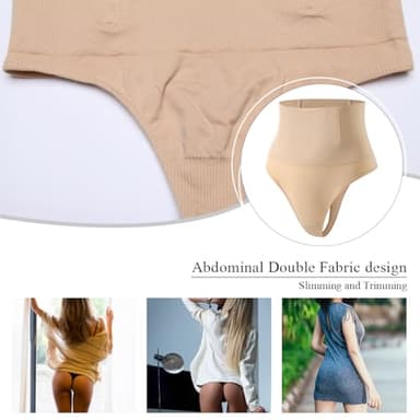 Werena Tummy Control Thong Shapewear for Women Seamless Shaping Thong Panties Body Shaper Underwear(01# Beige-mid Waisted(has Boning),Small) - Image 5