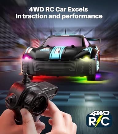 DODOELEPHANT RC Drift Car, 4WD, 2.4GHz Remote Control Vehicle with LED Lights, Drifting & Racing Tires, 2 Rechargeable Batteries, Gifts for Kids, Boys, Girls, Adults (Blue) - Image 6
