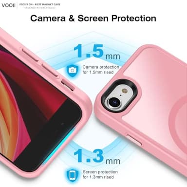 Vooii Upgraded Magnetic for iPhone SE Case 3rd/2nd/2020, iPhone 8/7 Case [Compatible with Magsafe] [Mil-Grade Protection] Slim & Pocket-Friendly Translucent Protective Case Cover, Pink - Image 5