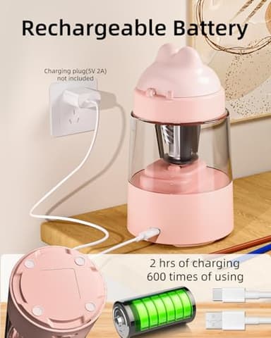 ZMOL Electric Pencil Sharpeners, Colored Pencil Sharpener for Kids, Auto Stop, Rechargeable Pencil Sharpener for Battery Powered Cute No.2/Colored Pencils (6-8mm), Classroom/Office/Home (Pink) - Image 5