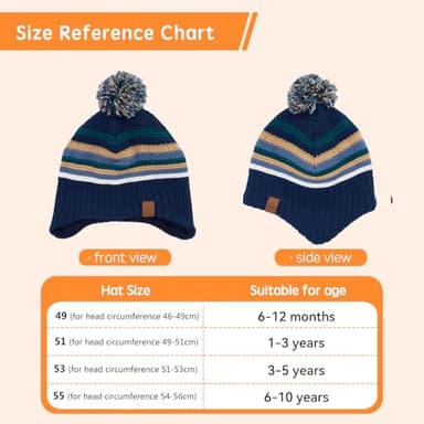 Moon Kitty Winter Hat for Toddler Boy with Ear Flaps - Soft Fleece Lined Baby Beanies Warm Pom Pom Hat for Boys & Girls - Image 6