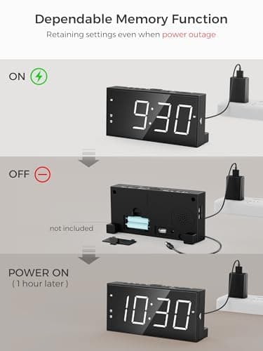 Alarm Clock for Bedroom, 2 Alarms Loud LED Big Display Plug in Simple Basic Digital Clock with USB Charging Port, Adjustable Volume, Dimmable, Snooze for Deep Sleepers Kids Elderly Home Office - Image 6