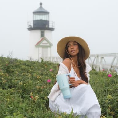 HydroJug Traveler - 40 oz Water Bottle with Handle & Flip Straw - Fits in Cup Holder, Leak Resistant Tumbler-Reusable Insulated Stainless Steel & Rubber Base - Gifts for Women & Men, Cape Cod - Image 5