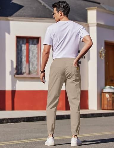 COOFANDY Mens Cotton Drawstring Cargo Pants - Outdoor Hiking Gym Twill Joggers with Pockets for Men, US 36(L), Black - Image 3