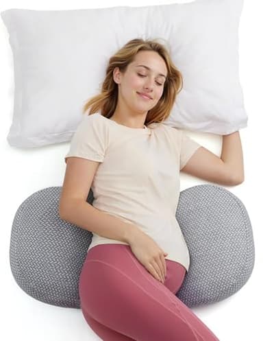 Momcozy Portable Pregnancy Pillow – W Shaped Maternity Support for Side Sleepers, Adjustable Travel Wedge Pillow for Back, Belly, and Hip Relief, Ideal for Pregnant Women, Deep Grey - Image 1
