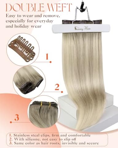 Sunny Hair Clip in Hair Extensions Straight Human Hair Clip in Extensions Remy Clip in Hair Extensions Real Human Hair Extensions Clip ins Full Head Ombre Ash Blonde Roots to Blonde Highlights 18inch - Image 4
