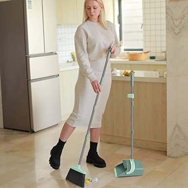 Broom and Dustpan Set for Home, Dust pan with Long Handle, Broom with Dustpan Combo Set, for Home Kitchen Room Office Lobby Floor Use Upright Stand Up Sweeping (Gray&Green) - Image 6