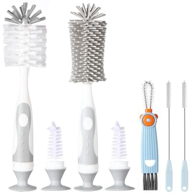 Ariseno 5-in-1 Baby Bottle Cleaner Set, Including Nylon & Silicone Bottle Brush, Cap, Straw & Nipple Brushes, BPA-Free (Grey) - Image 1