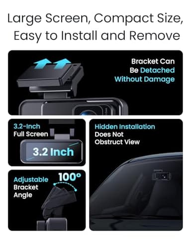 COOLCRAZY 4K Dash Cam Front, Built-in WiFi GPS, Dash Camera for Cars, 3.2" IPS Screen Dashcam with App Control, Free 32G Card, 170°Wide Angle, 24H Parking Mode, WDR, Night Vision, G-Sensor - Image 7