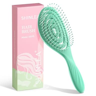 SHINLEA Hair Brush, Detangle Anti Tangle Brush, Spiral Hairbrush for Wet & Dry Hair, Women, Men, Kids, Glide Through Tangles For All Hair Types, Green - Image 1