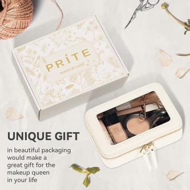 Prite Clear Makeup Bag Cosmetic Organizer Case Waterproof Travel Toiletry Bag Skincare Pouch with Golden Zipper(Beige) - Image 6