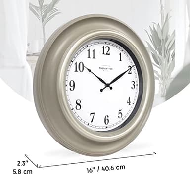 Presentime & Co. 16" Malmo Modern Wall Clock, Wall Décor, Silent No Ticking, Wall Art and Timepiece for Home Decoration, Warm Gray with Morning Silver Ring. - Image 3
