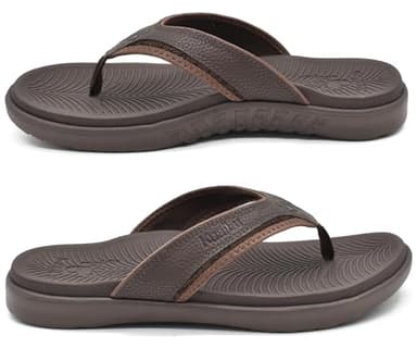 KuaiLu Mens Leather Sport Flip Flops Comfort Orthotic Thong Sandals with Plantar Fasciitis Arch Support for Outdoor Summer - Image 8
