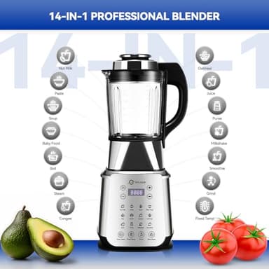 Glass Blenders for Kitchen 59oz, Stainless Steels Professional Blenders 1200W, Countertop Blender Glass Jar Food Processor Combo, 14 Preset Programs+9 Speeds, Soups, Nut Milk, Hot & Cold Blending - Image 5