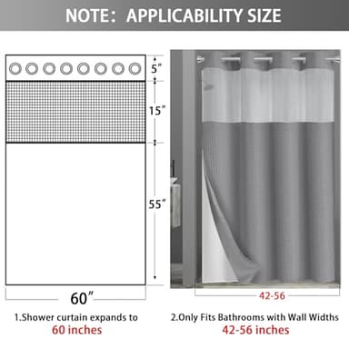 YellyHommy Stall No Hook Shower Curtain with Snap in Fabric Liner Set Less Time Grey Waffle Shower Curtain for Bathroom 75" L x 60" W - Image 7